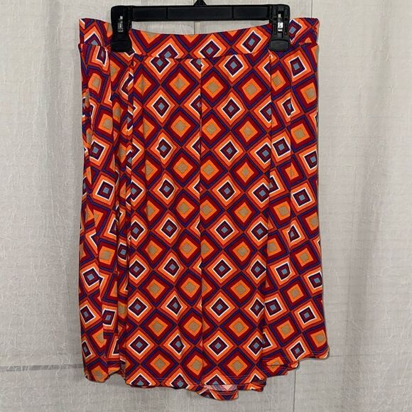 LuLaRoe 2XL Madison Orange Tribal Geo Print Pleated Full Skirt with Pockets - Picture 1 of 7